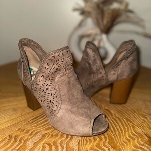 Fergalicious Taupe Peep-Toe Heels
